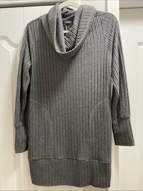 AnyBody Charcoal Ribbed Cowl Neck Sweater